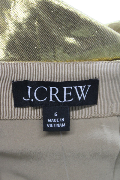 J Crew Womens Gold Metallic Viscose Mini Skirt Zip Closure Size 6