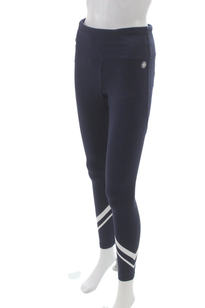 Tory Sport Women Ankle Leggings Blue Striped Athleisure Size M