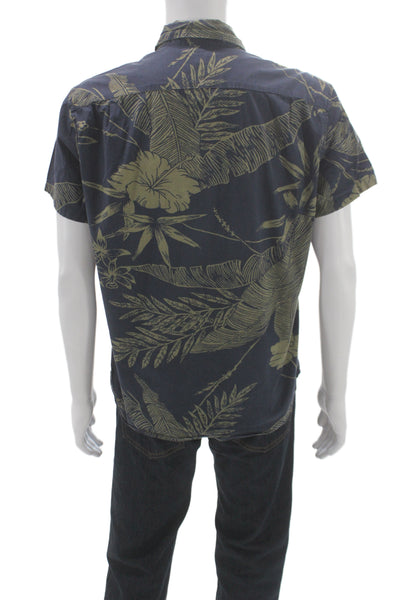 J Crew Mens Button Up Tropical Floral Collared Short Sleeve Blue Shirt Size M