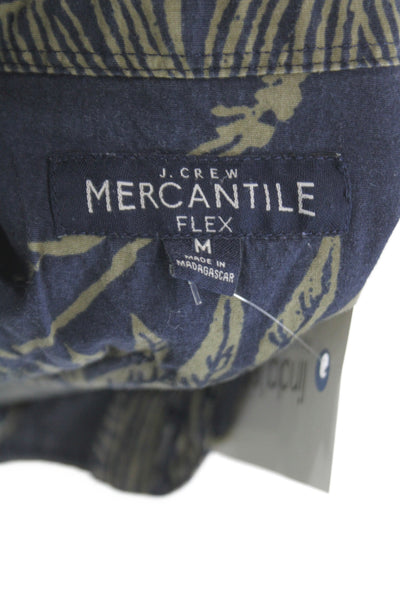 J Crew Mens Button Up Tropical Floral Collared Short Sleeve Blue Shirt Size M