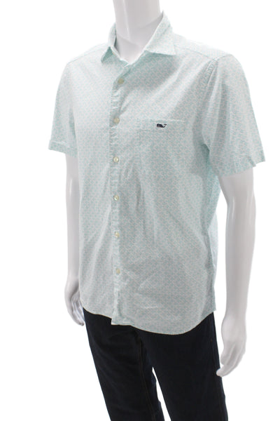 Vineyard Vines Mens Blue Graphic Fish Button Up Short Sleeve Cotton Shirt Size M