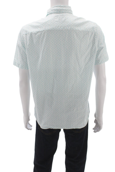 Vineyard Vines Mens Blue Graphic Fish Button Up Short Sleeve Cotton Shirt Size M