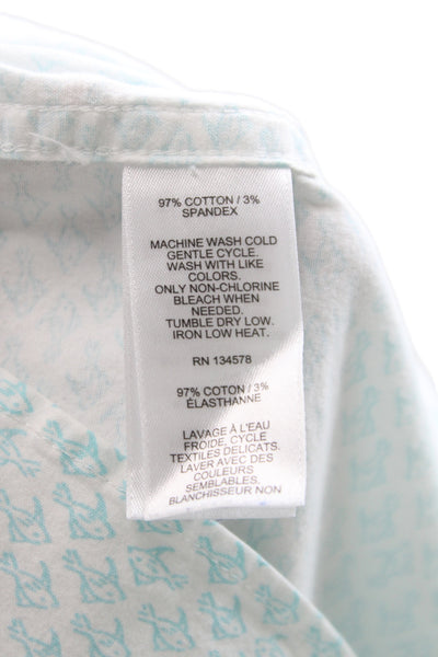 Vineyard Vines Mens Blue Graphic Fish Button Up Short Sleeve Cotton Shirt Size M