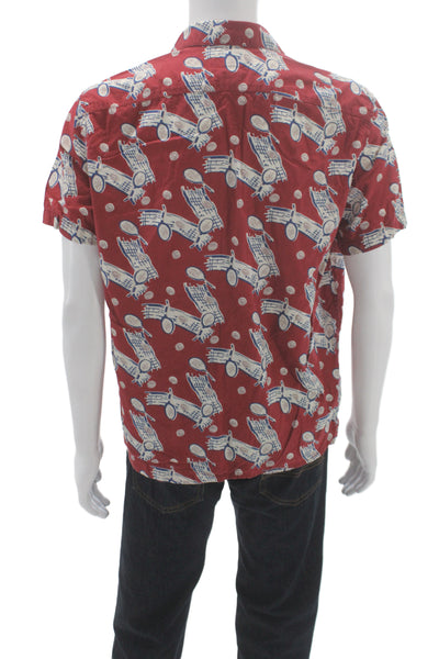 J Crew Mens Button Up Short Sleeve Red Graphic Cotton Size M