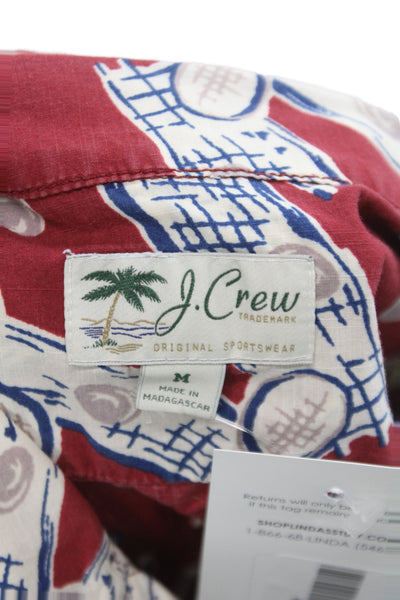 J Crew Mens Button Up Short Sleeve Red Graphic Cotton Size M