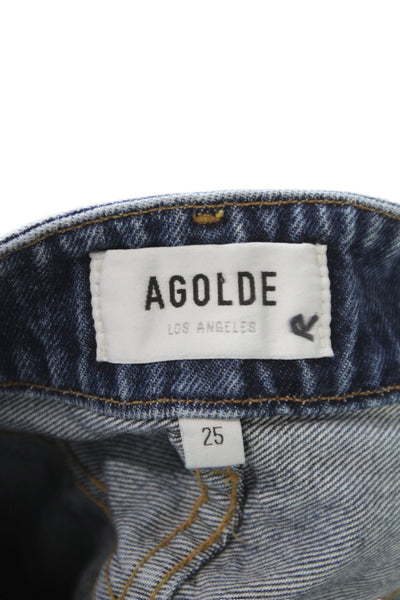 Agolde Womens Tapered Jeans Blue High Rise Button Cotton Size 25
