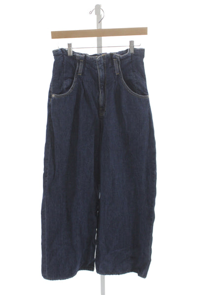 Zara Womens Wide Leg Jeans Blue High Rise Button 100% Cotton Size 0