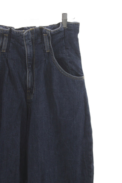 Zara Womens Wide Leg Jeans Blue High Rise Button 100% Cotton Size 0