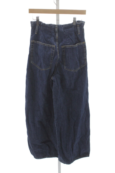 Zara Womens Wide Leg Jeans Blue High Rise Button 100% Cotton Size 0