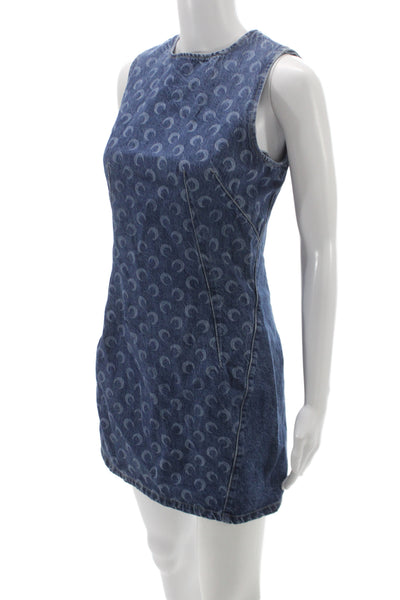 Marine Serre Women Mini Dress Blue Geometric Round Neck Sleeveless Size 40