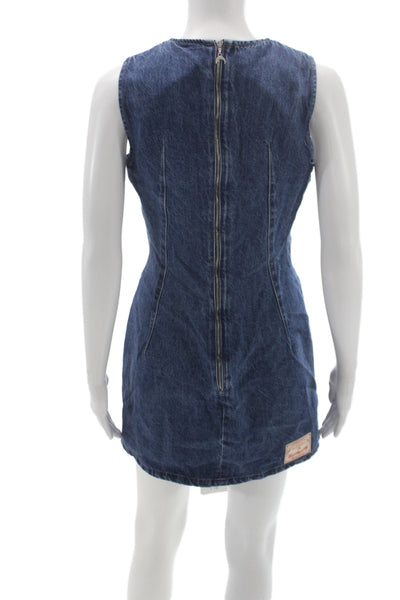 Marine Serre Women Mini Dress Blue Geometric Round Neck Sleeveless Size 40