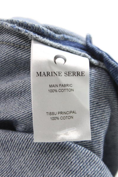 Marine Serre Women Mini Dress Blue Geometric Round Neck Sleeveless Size 40