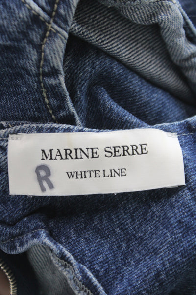 Marine Serre Women Mini Dress Blue Geometric Round Neck Sleeveless Size 40