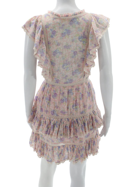Love Shack Fancy Women Mini Floral Cotton V-Neck Short Sleeve Dress Size PP