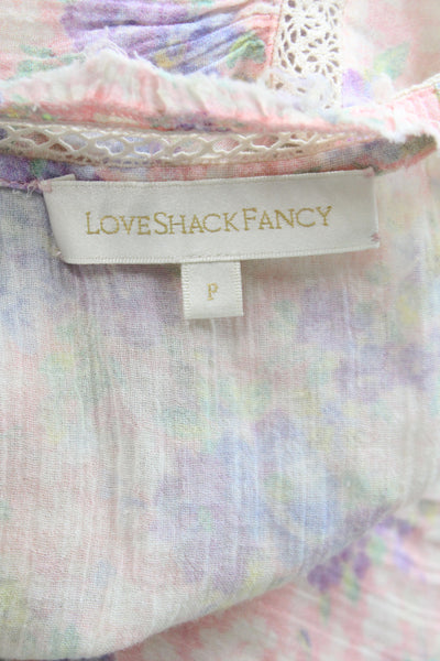 Love Shack Fancy Women Mini Floral Cotton V-Neck Short Sleeve Dress Size PP