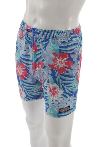 Vineyard Vines Men Swim Shorts Blue Floral Tropical Polyester Size L