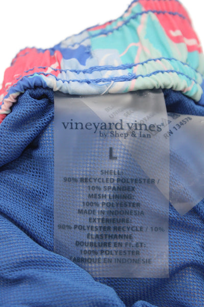 Vineyard Vines Men Swim Shorts Blue Floral Tropical Polyester Size L