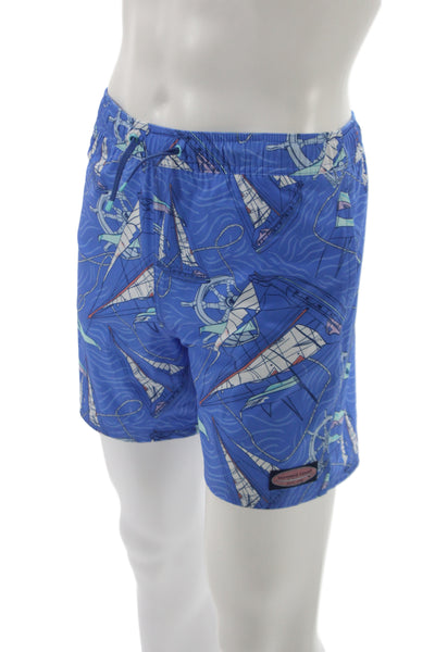 Vineyard Vines Mens Spandex Graphic Print Swim Trunks Blue Size L