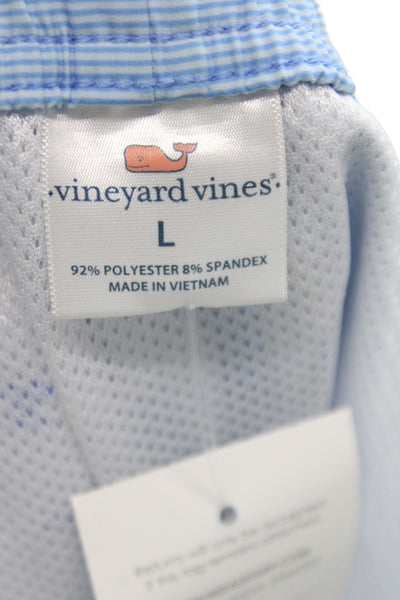 Vineyard Vines Mens Spandex Striped Print Swim Trunks Light Blue Size L