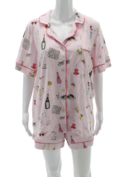 Bed Head Pjs Cotton Blend Graphic Print Pajama Top Short Set Pink Size XL