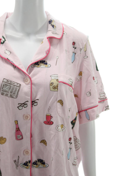 Bed Head Pjs Cotton Blend Graphic Print Pajama Top Short Set Pink Size XL