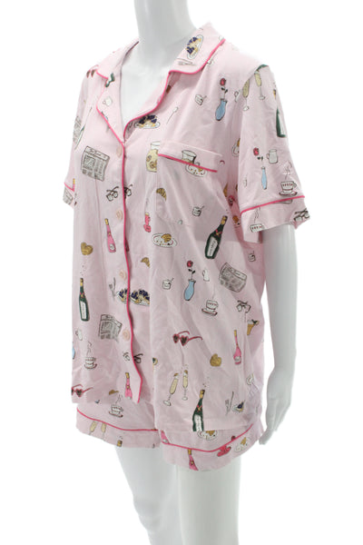 Bed Head Pjs Cotton Blend Graphic Print Pajama Top Short Set Pink Size XL