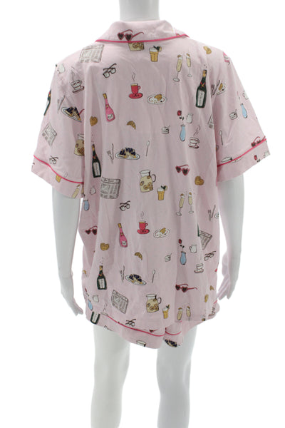 Bed Head Pjs Cotton Blend Graphic Print Pajama Top Short Set Pink Size XL