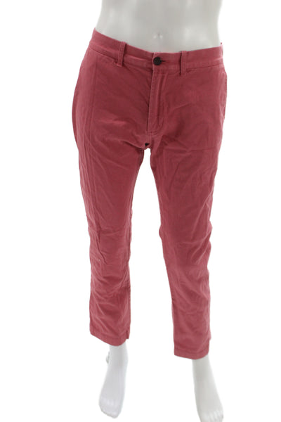 J Crew Mens Red Chinos 99% Cotton Button Fly Casual Size 30