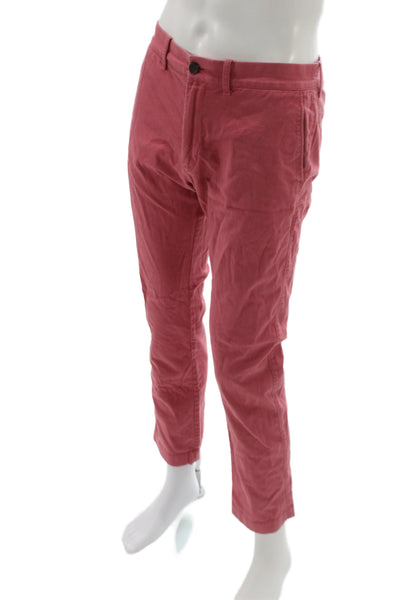 J Crew Mens Red Chinos 99% Cotton Button Fly Casual Size 30