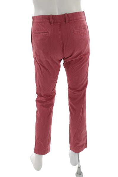 J Crew Mens Red Chinos 99% Cotton Button Fly Casual Size 30