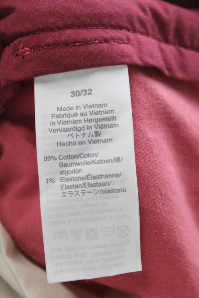 J Crew Mens Red Chinos 99% Cotton Button Fly Casual Size 30