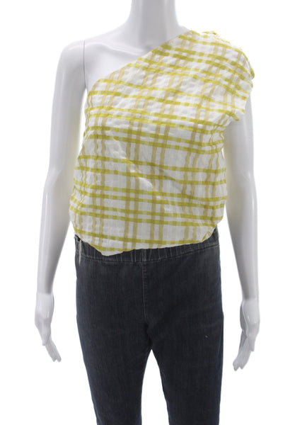 Rosie Assoulin Women Cropped One Shoulder Plaid Sleeveless Blouse White Size S