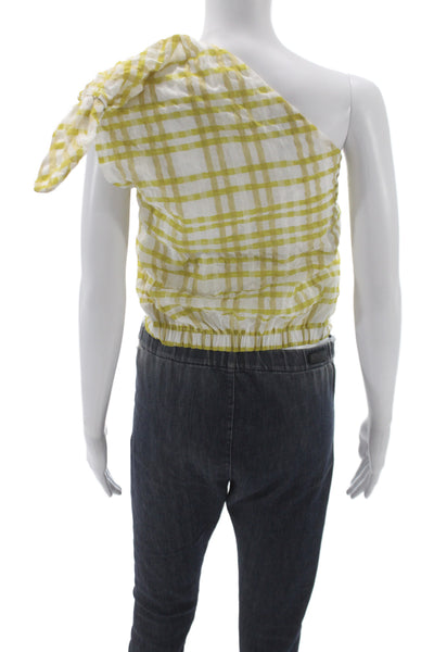 Rosie Assoulin Women Cropped One Shoulder Plaid Sleeveless Blouse White Size S