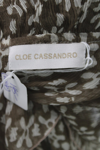 Cloe Cassandro Womens Brown Silk Floral VNeck Mini Blouse Tie Longsleeve Size OS