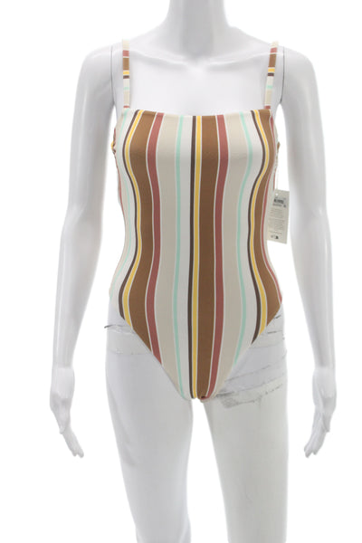 Vitamin A Womens Striped Beige One Piece Swimsuit Size XS