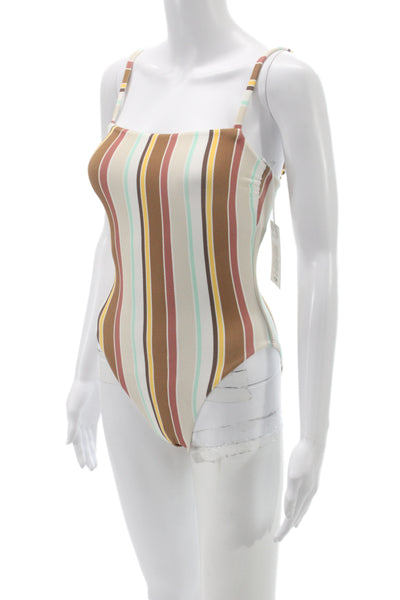 Vitamin A Womens Striped Beige One Piece Swimsuit Size XS