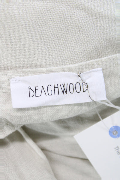 Designer Womens Beige Linen Maxi Dress Square Neck Short Sleeve Size S