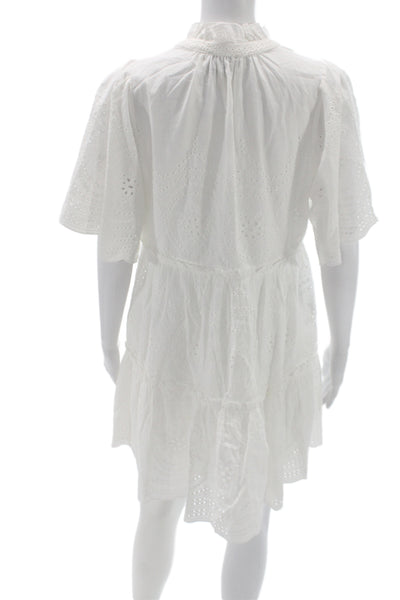 Trina Turk Womens Mini Dress White V-Neck Cotton Short Sleeve Size S