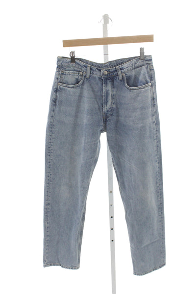 Djerf Avenue Womens Straight Mid Rise Blue Cotton Jeans Button Size 27