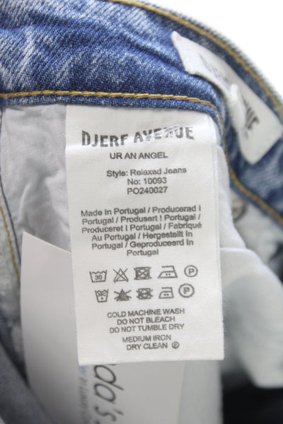 Djerf Avenue Womens Straight Mid Rise Blue Cotton Jeans Button Size 27
