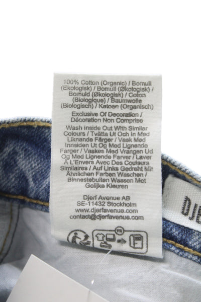 Djerf Avenue Womens Straight Mid Rise Blue Cotton Jeans Button Size 27