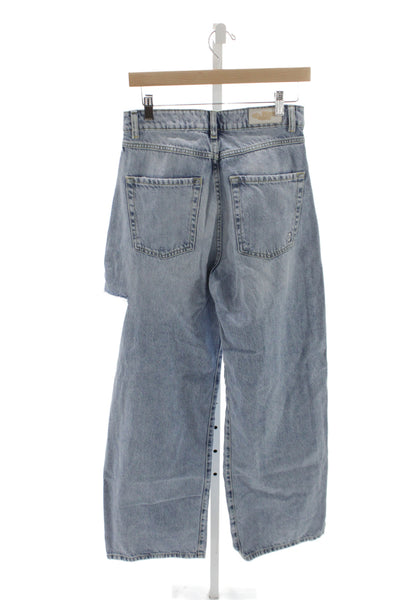 Icon Denim Women Wide-Leg Jeans Blue Distressed Cotton Mid Rise 28in Size 27