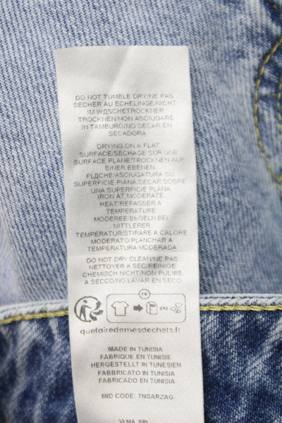 Icon Denim Women Wide-Leg Jeans Blue Distressed Cotton Mid Rise 28in Size 27