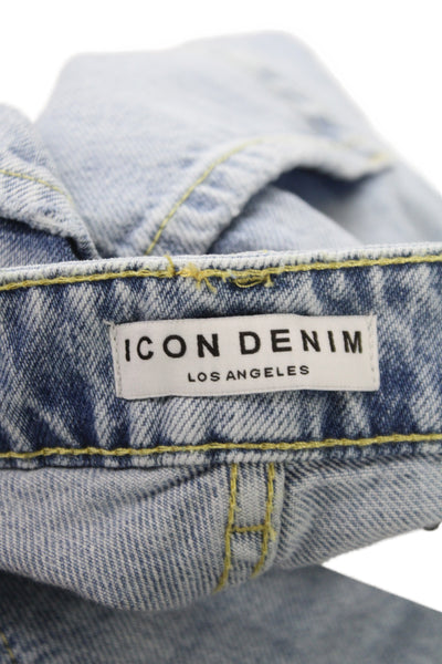 Icon Denim Women Wide-Leg Jeans Blue Distressed Cotton Mid Rise 28in Size 27