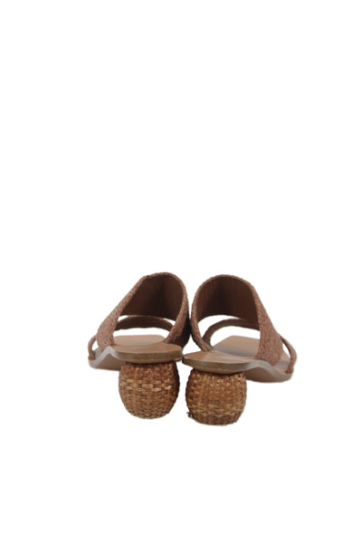 Cult Gaia Women's Square Toe Raffia Straps Mules Sandals Brown Size 37