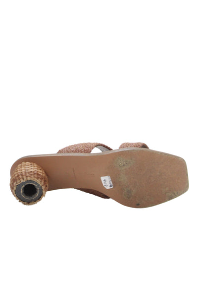 Cult Gaia Women's Square Toe Raffia Straps Mules Sandals Brown Size 37