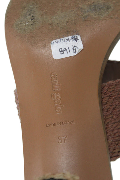 Cult Gaia Women's Square Toe Raffia Straps Mules Sandals Brown Size 37