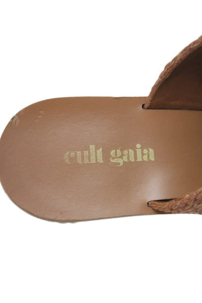 Cult Gaia Women's Square Toe Raffia Straps Mules Sandals Brown Size 37