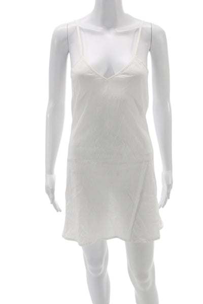 Mariacher Women Full Slip White Cotton V Neck Sleeveless Short Dress Size S