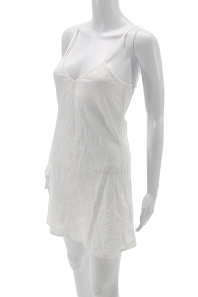 Mariacher Women Full Slip White Cotton V Neck Sleeveless Short Dress Size S